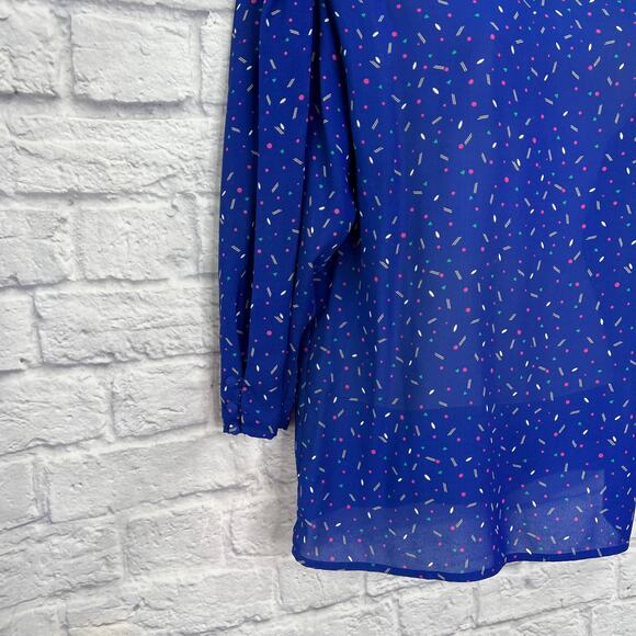 Vintage Josephine Blouse 3/4 Sleeve Blue Dot Size 14 Shoulder Button Detail - Picture 3 of 5